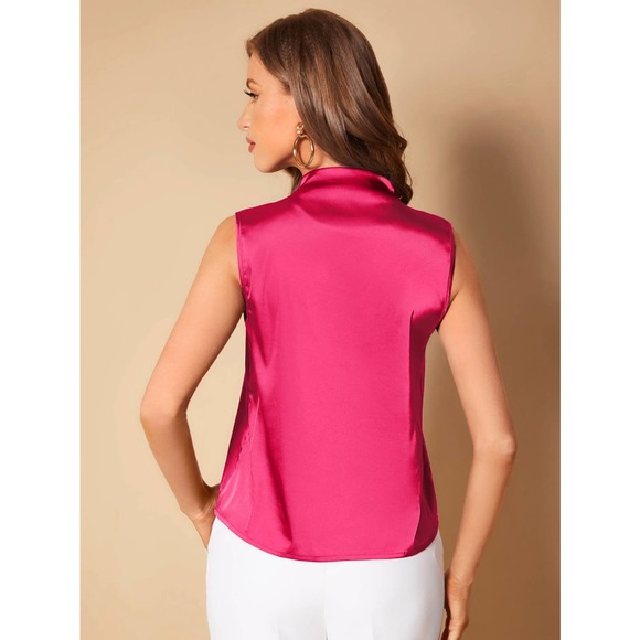 Rust orange Solid V Neck Satin sleeveless Blouse - Picture 11 of 12